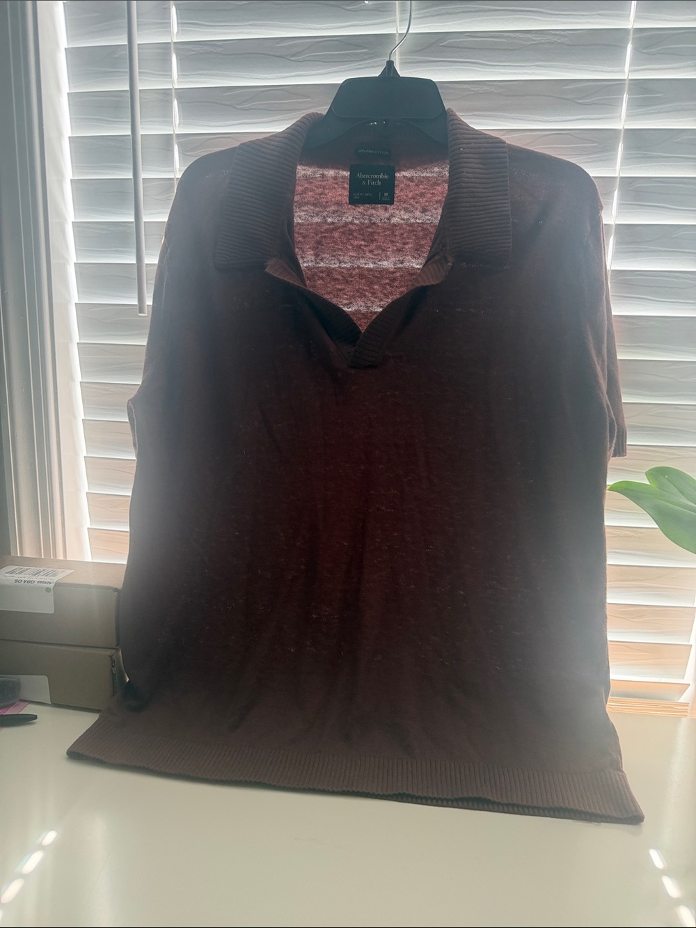 Avenue Brown V-Neck Open Collar Sweater
